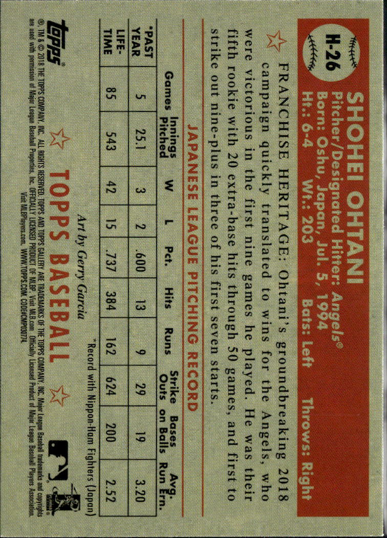 Shohei Ohtani 2018 Topps Gallery Heritage Rookie RC #H-26 Los Angeles Angels