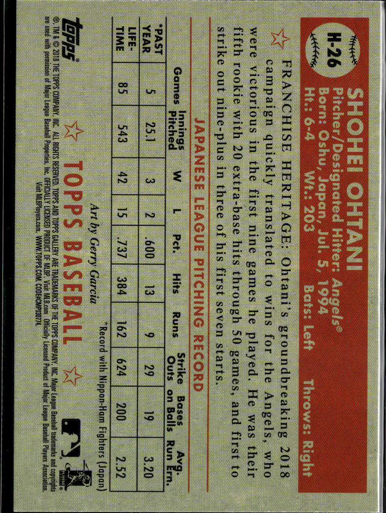 Shohei Ohtani 2018 Topps Gallery Heritage Rookie RC #H-26 Los Angeles Angels