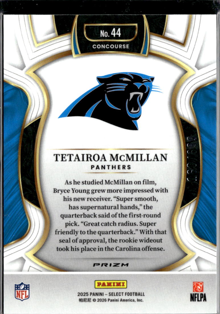 Tetairoa McMillan 2025 Select Lime Green Prizm Rookie RC /699 Carolina Panthers