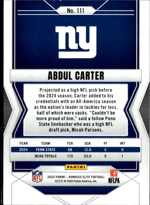 Abdul Carter 2025 Elite Red Aspirations RC Rookie 33/49 New York Giants