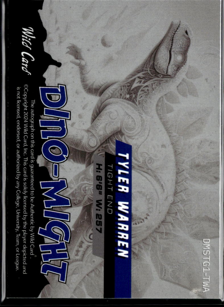 Tyler Warren 2024 Wild Card Dino-Might Auto Autograph RC 1/1 Penn State