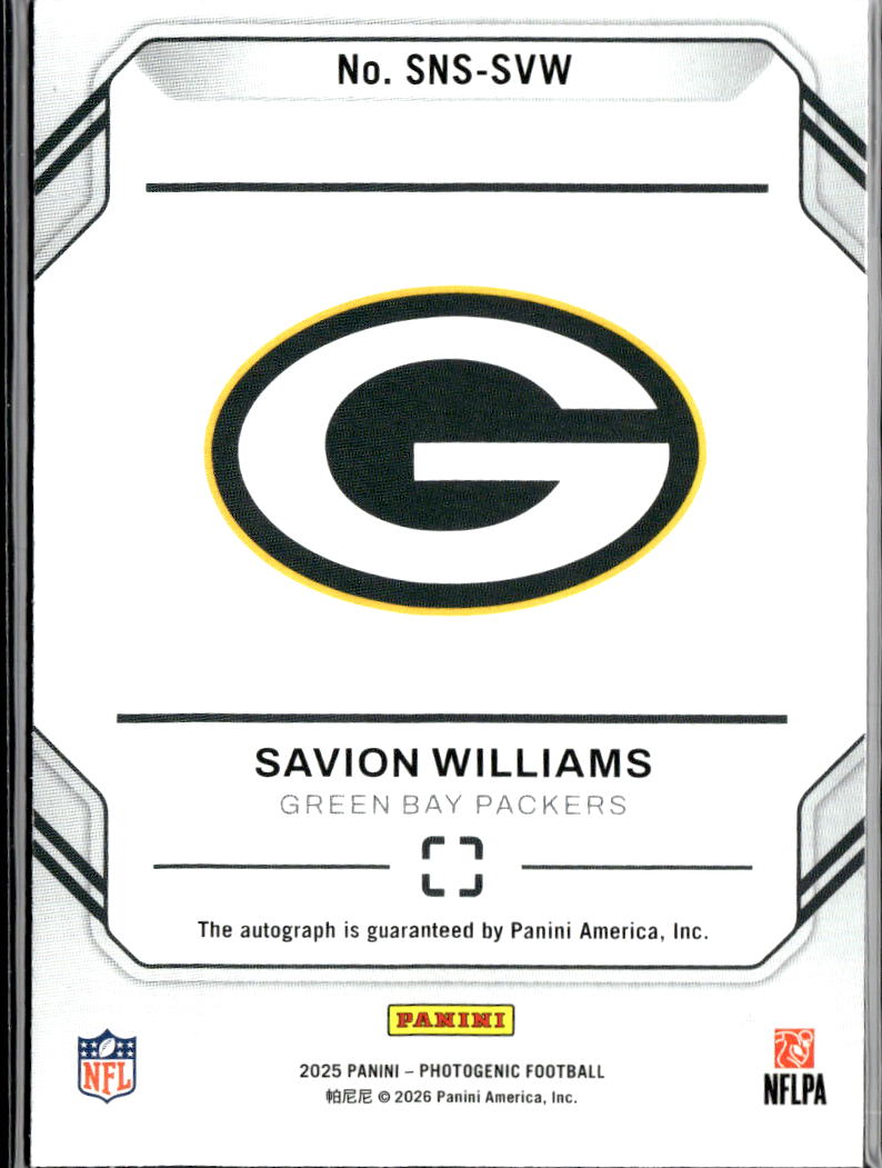 Savion Williams 2025 Photogenic Snapshot Auto Autograph RC Green Bay Packers