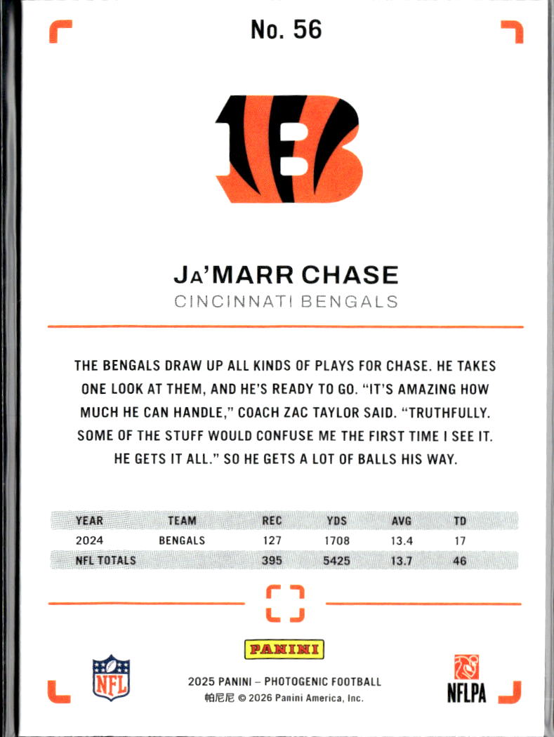 Ja'Marr Chase 2025 Photogenic Purple 91/99 Cincinnati Bengals
