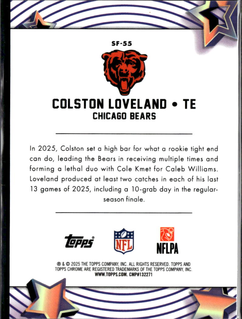 Colston Loveland 2025 Topps Chrome Star Factor Orange Refractor RC 22/25 Bears