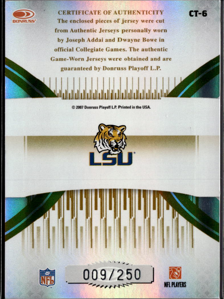 Joseph Addai / Dwayne Bowe 2007 Donruss Elite College Game Worn Patch LSU 9/250