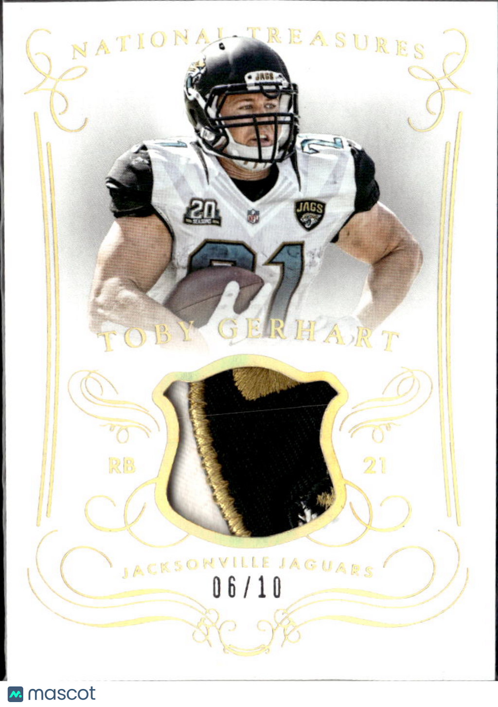 Toby Gerhart 2014 National Treasures Game Worn LOGO Patch 6/10 Jaguars