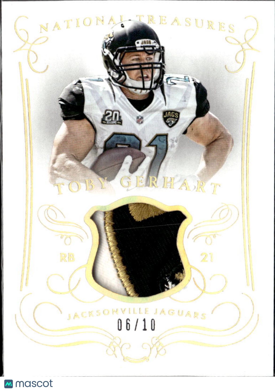 Toby Gerhart 2014 National Treasures Game Worn LOGO Patch 6/10 Jaguars