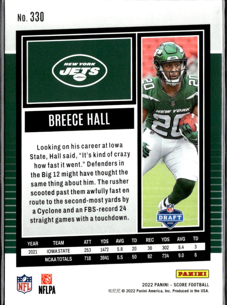 Breece Hall 2022 Score RC Blue Stars Rookie 142/399 New York Jets