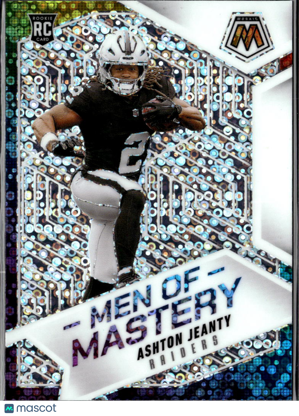 Ashton Jeanty 2025  Mosaic Men of Mastery Disco Prizm Rookie Las Vegas Raiders
