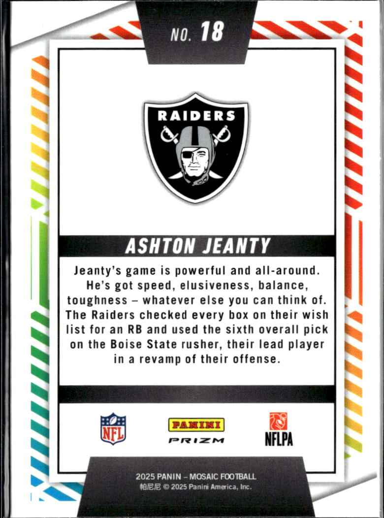 Ashton Jeanty 2025  Mosaic Men of Mastery Disco Prizm Rookie Las Vegas Raiders