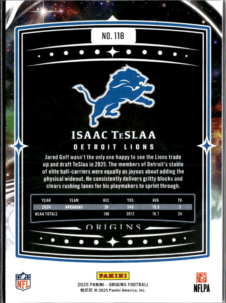 Isaac TeSlaa 2025 Origins Orange Rookie RC 59/249 Detroit Lions
