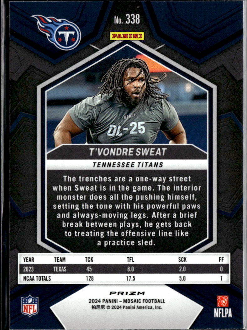 T'Vondre Sweat 2024 Mosaic Honey Comb Prizm Rookie RC SSP Tennessee Titans