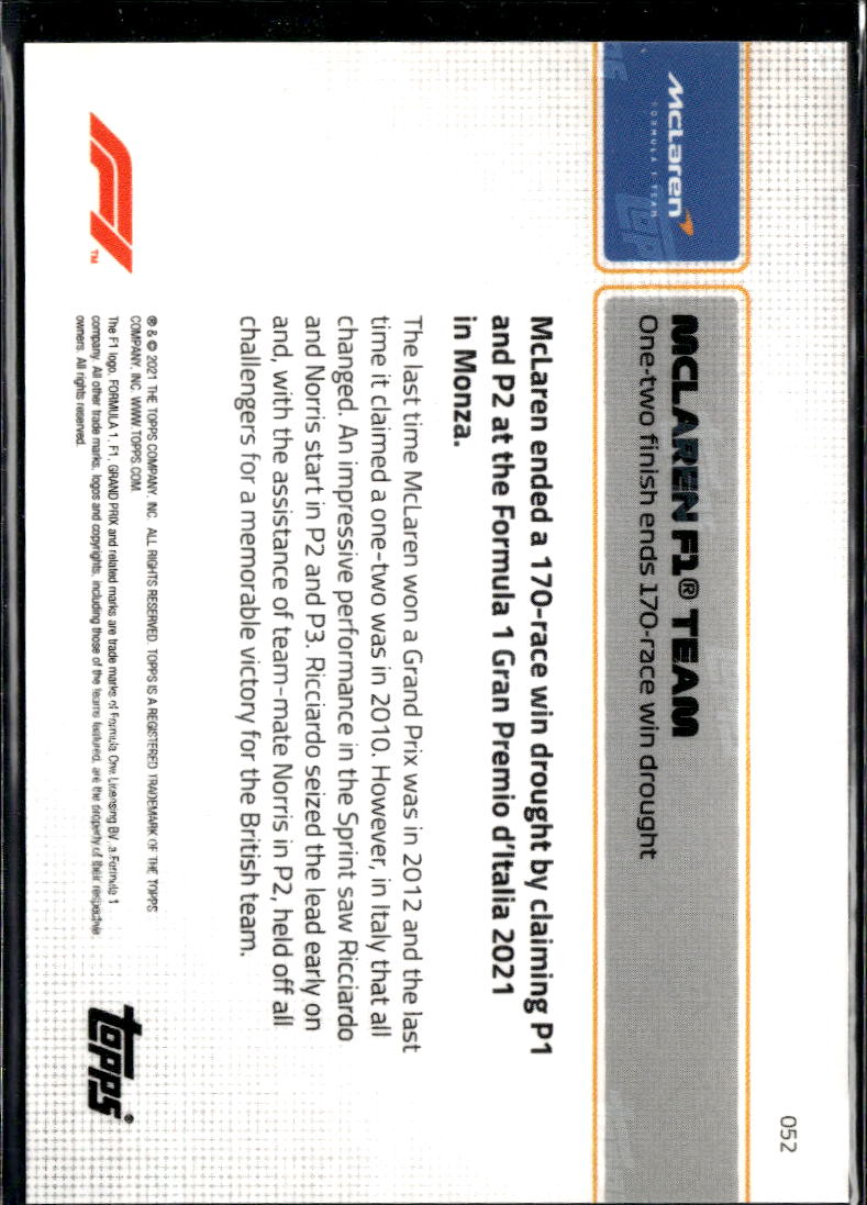 Daniel Ricciardo Lando Norris 2021 Topps Now Formula 1 McLaren #052