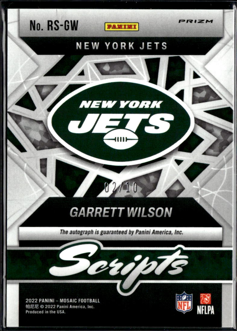 Garrett Wilson 2022 Mosaic Scripts GOLD Auto Autograph RC 2/10 New York Jets