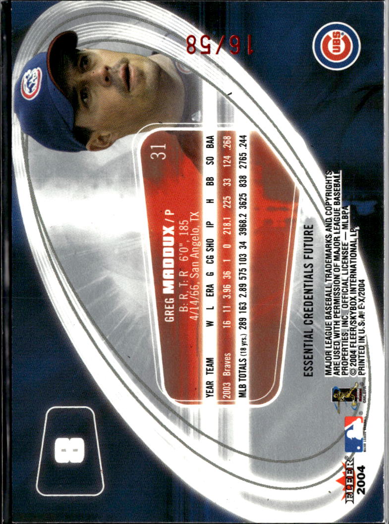 Greg Maddux 2004 Fleer E-X Essential Credentials Future 16/58 #8 Chicago Cubs