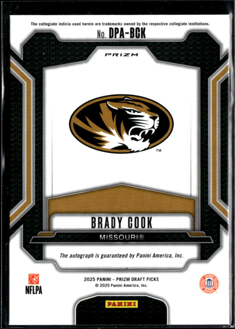 Brady Cook 2025 Panini Prizm Draft Picks RC Auto Missouri Tigers
