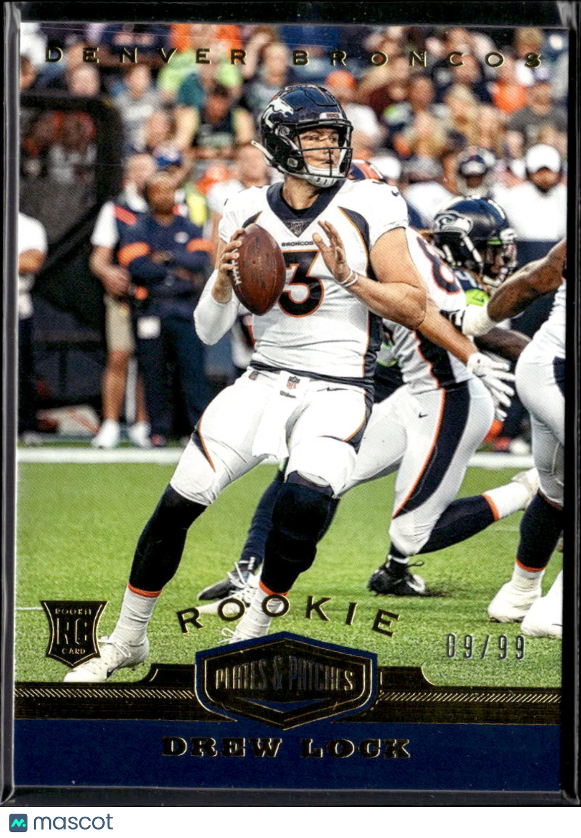 Drew Lock 2019 Panini Plates & Patches Rookie RC 9/99 Denver Broncos