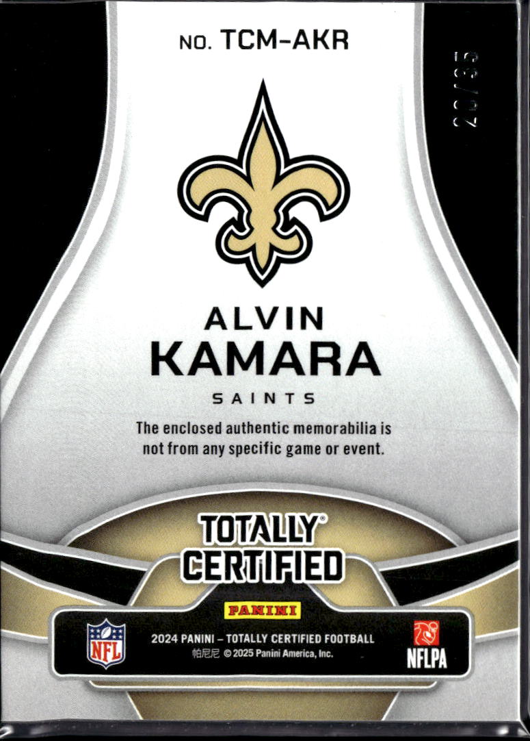 Alvin Kamara 2025 Totally Certified Jersey Patch Camo 20/35 New Orleans Saints