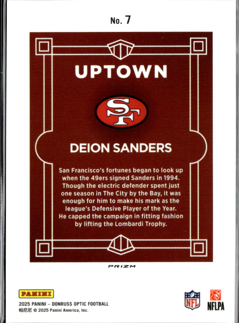 Deion Sanders 2025 Panini Donruss Optic Uptown Prizm San Francisco 49ers