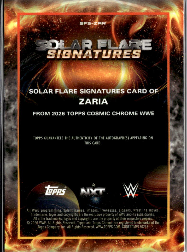 Zaria 2026 Topps Chrome Cosmic WWE Auto Autograph Orange 11/25 NXT