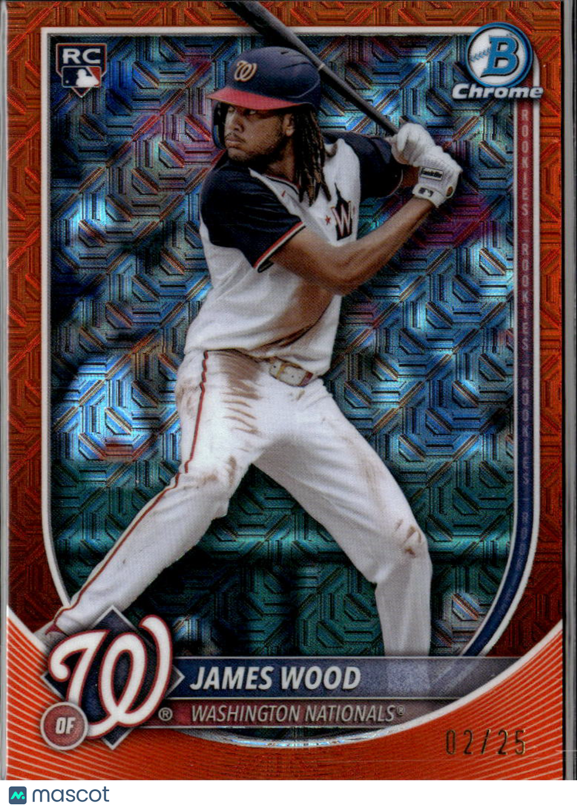 James Wood 2025 Bowman Chrome Orange Refractor Rookie 2/25 Washington Nationals