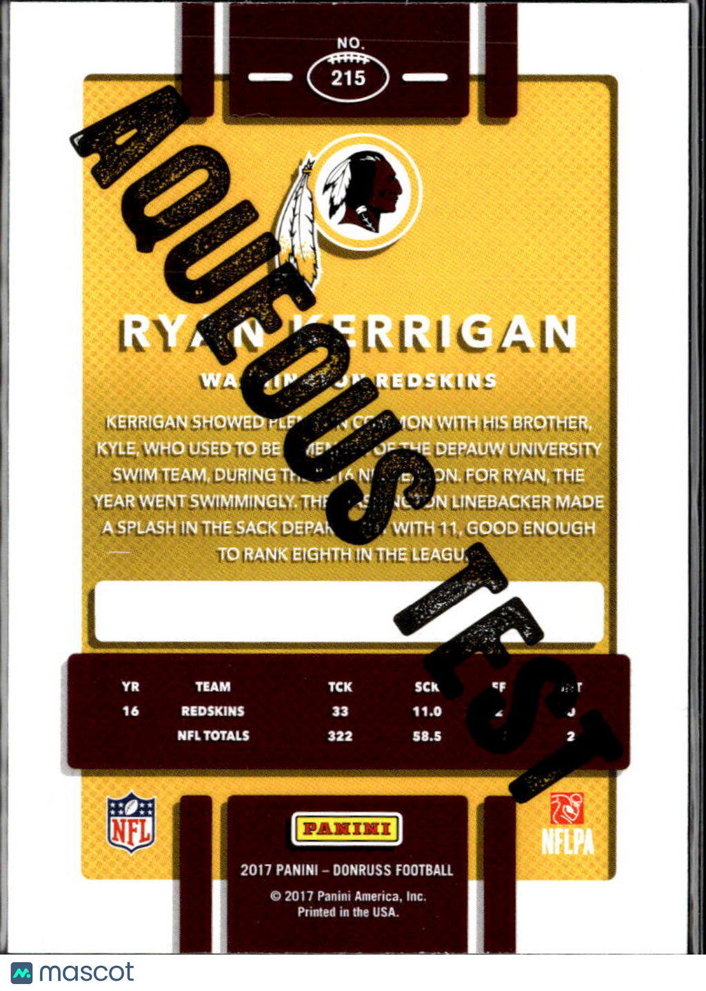 Ryan Kerrigan 2017 Donruss Football Aqueous Test SSP Washington Redskins