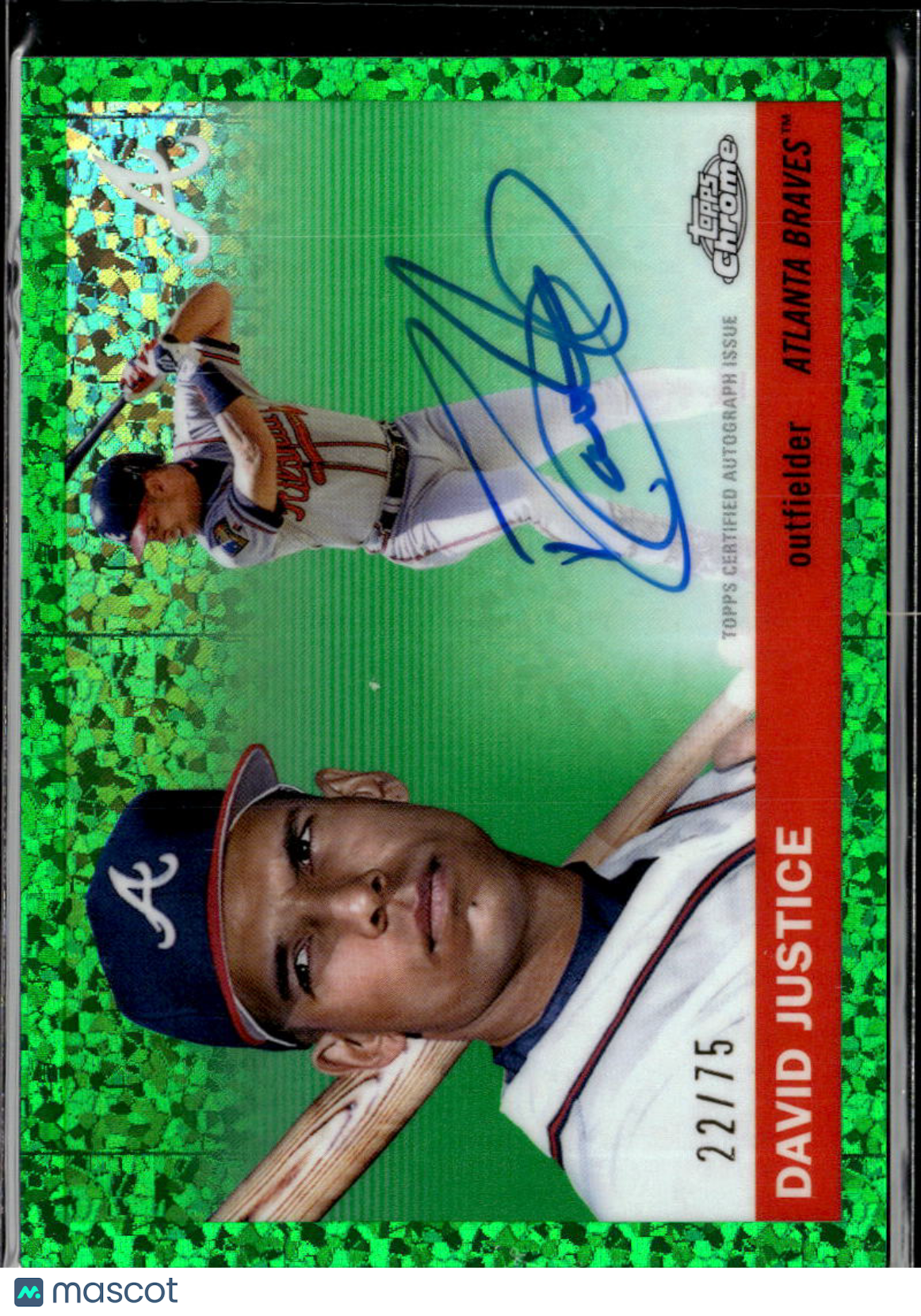 David Justice 2025 Topps Chrome Platinum Auto Autograph Green /75 Atlanta Braves