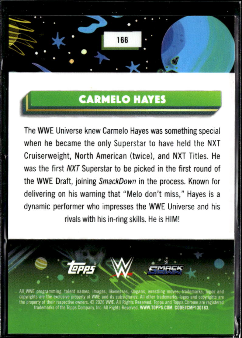 Carmelo Hayes 2026 Topps Chrome Cosmic WWE GOLD Refractor 17/50 #166