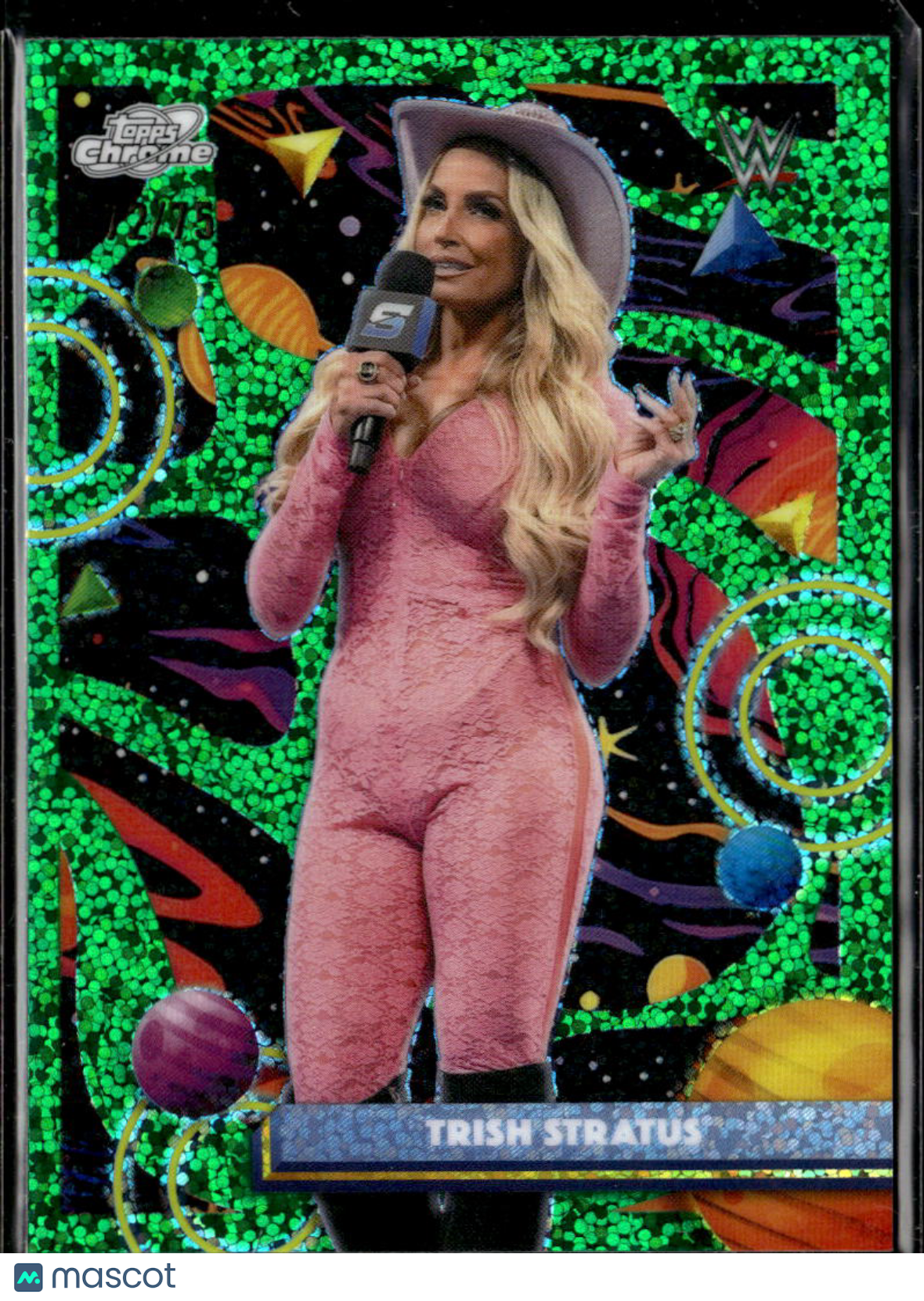 Trish Stratus 2026 Topps Chrome Cosmic WWE Green Speckle Refractor 72/99