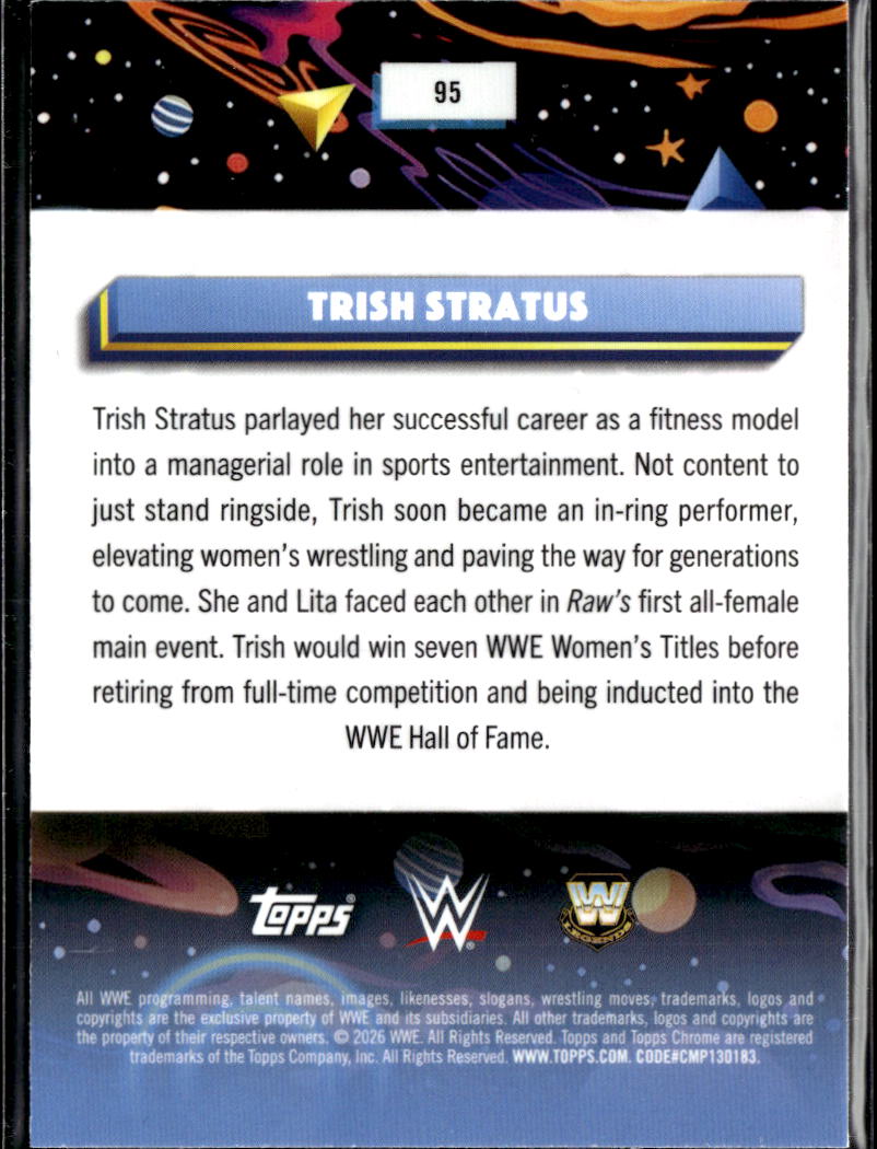 Trish Stratus 2026 Topps Chrome Cosmic WWE Green Speckle Refractor 72/99