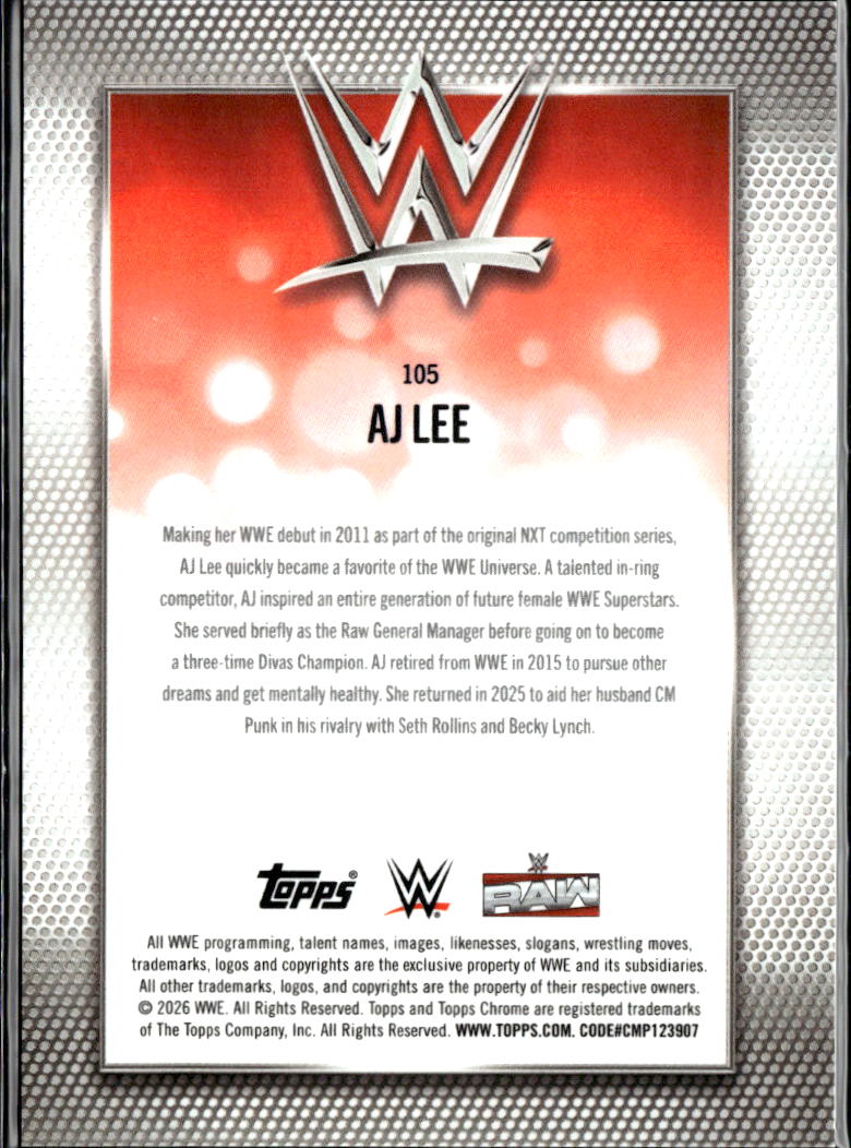 AJ Lee 2026 Topps Chrome WWE GOLD Refractor Raw 8/50