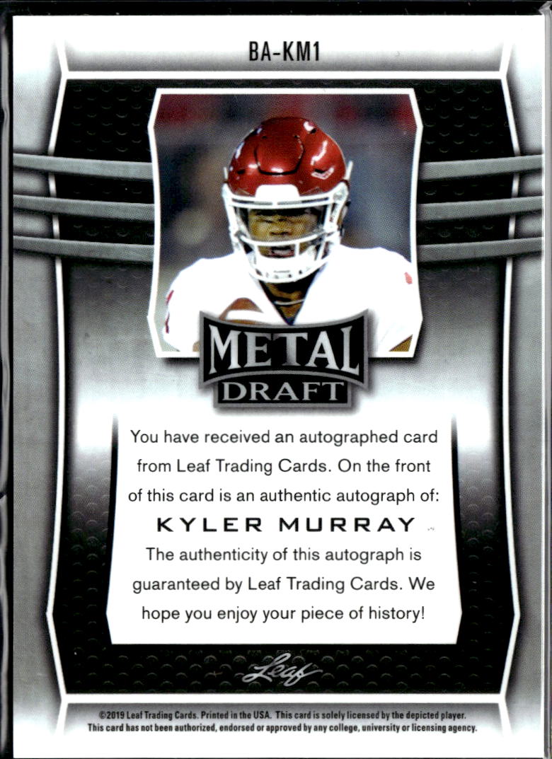 Kyler Murray 2019 Leaf Metal Draft Auto Autograph RC Oklahoma Sooners