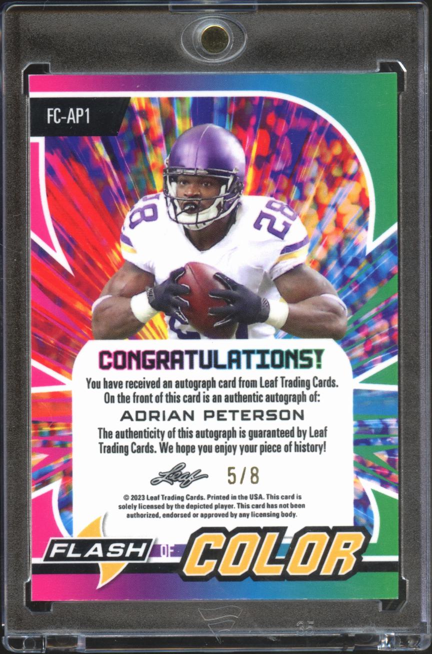 Adrian Peterson 2023 Leaf Flash of Color Auto Autograph 5/8 Minnesota Vikings