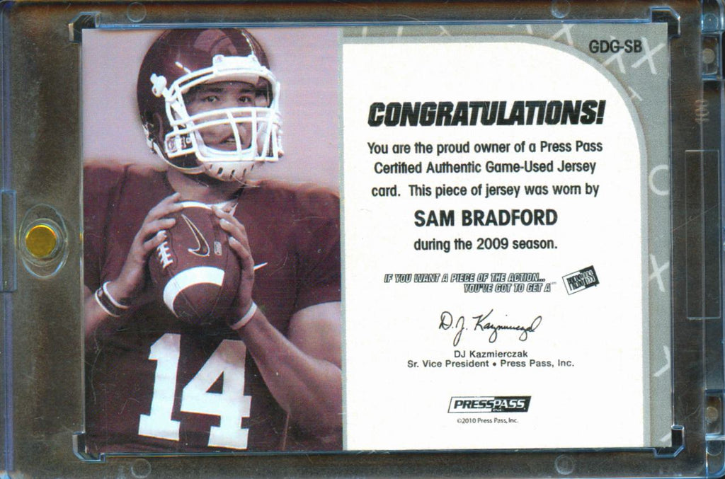 Sam Bradford 2010 Press Pass Game Day Game Worn Patch 24/25 Oklahoma Sooners