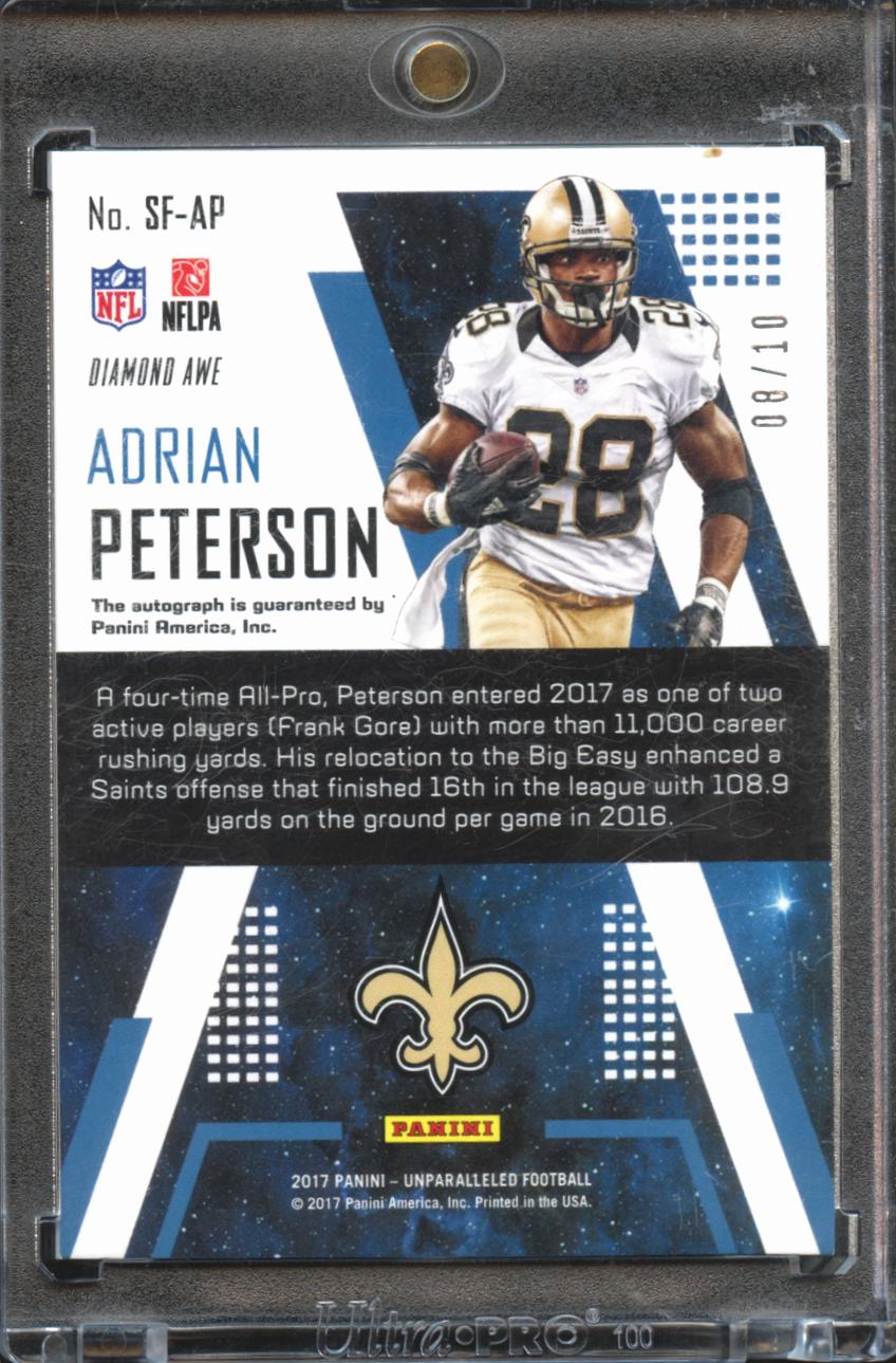 Adrian Peterson 2017 Unparalleled Star Factor Auto Autograph 8/10 Saints