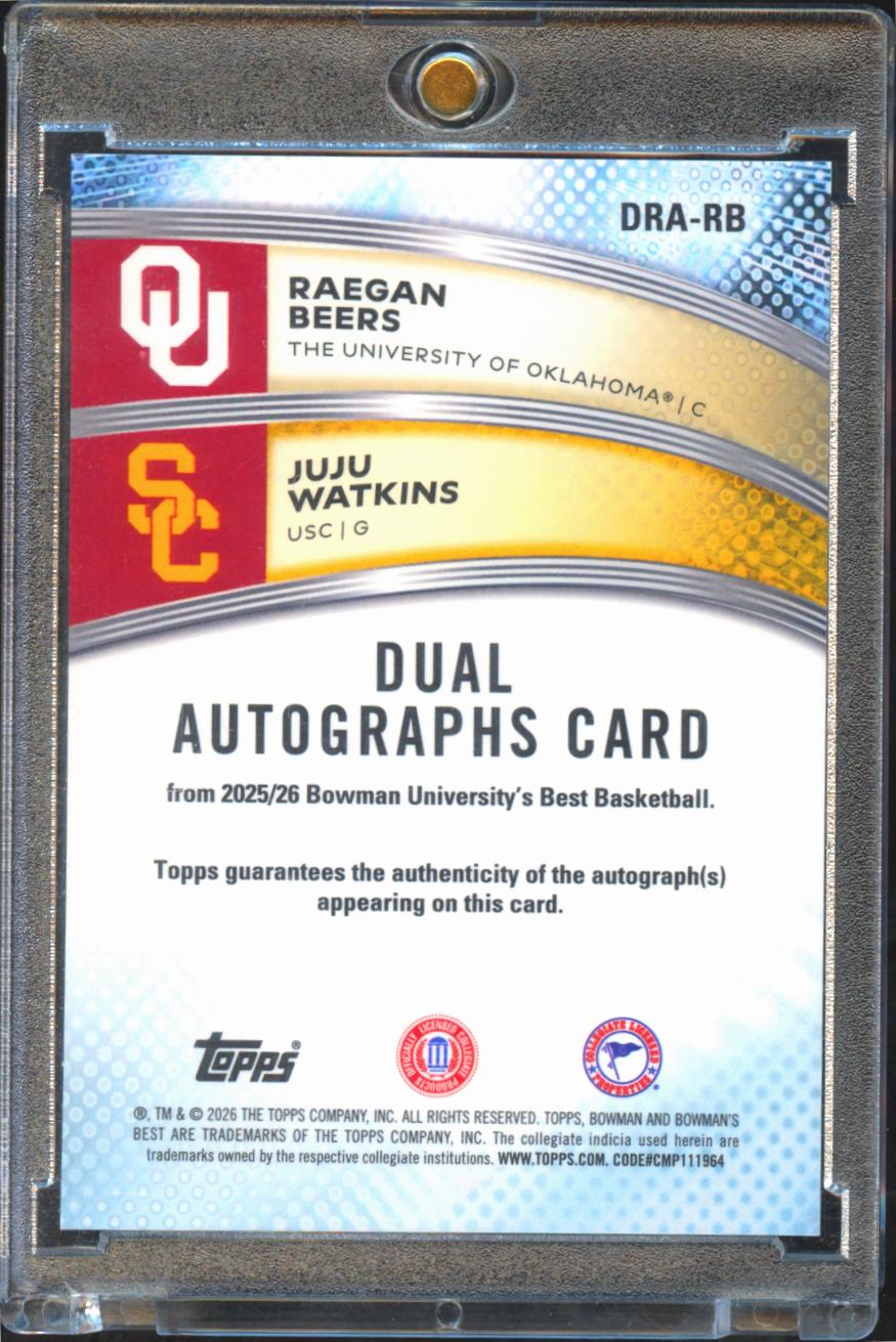 Raegan Beers / Juju Watkins 2026 Bowman's Best Auto Autograph RC Sooners 14/25