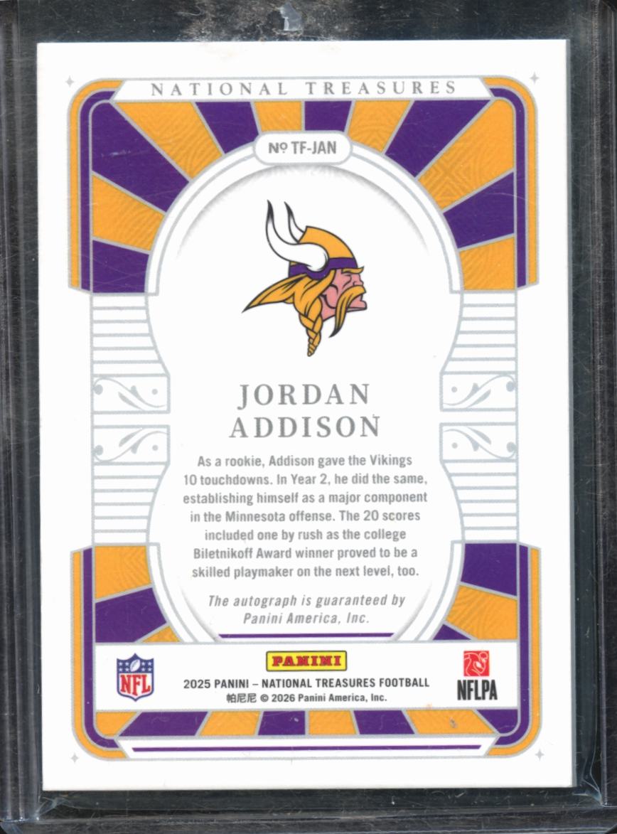 Jordan Addison 2025  National Treasures The Future Auto Autograph 25/25 Vikings