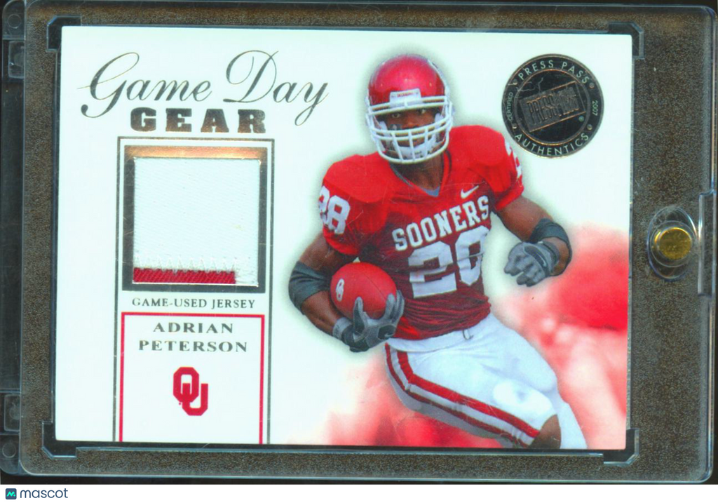Adrian Peterson 2007 Press Pass SE Game Worn Patch Jersey Oklahoma Sooners