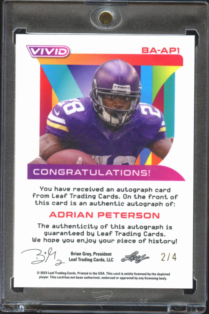 Adrian Peterson 2023 Leaf Vivid Auto Autograph 2/4 Minnesota Vikings
