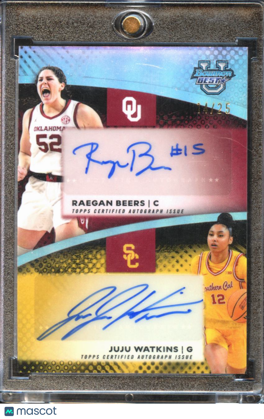 Raegan Beers / Juju Watkins 2026 Bowman's Best Auto Autograph RC Sooners 14/25
