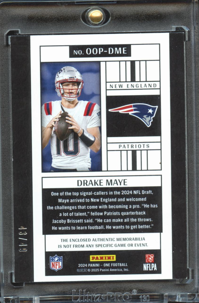 Drake Maye 2025 Panini One Originals Jersey Patch RC 43/49 New England Patriots