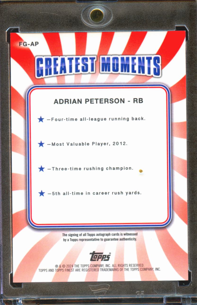 Adrian Peterson 2024 Topps Finest Greats Auto Autograph 22/25 Minnesota Vikings