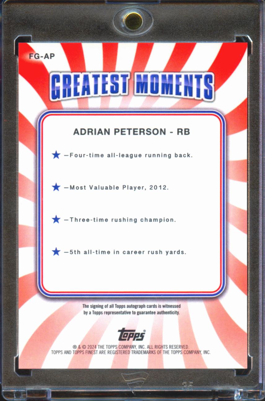 Adrian Peterson 2024 Topps Finest Greats Auto Autograph 41/50 Minnesota Vikings