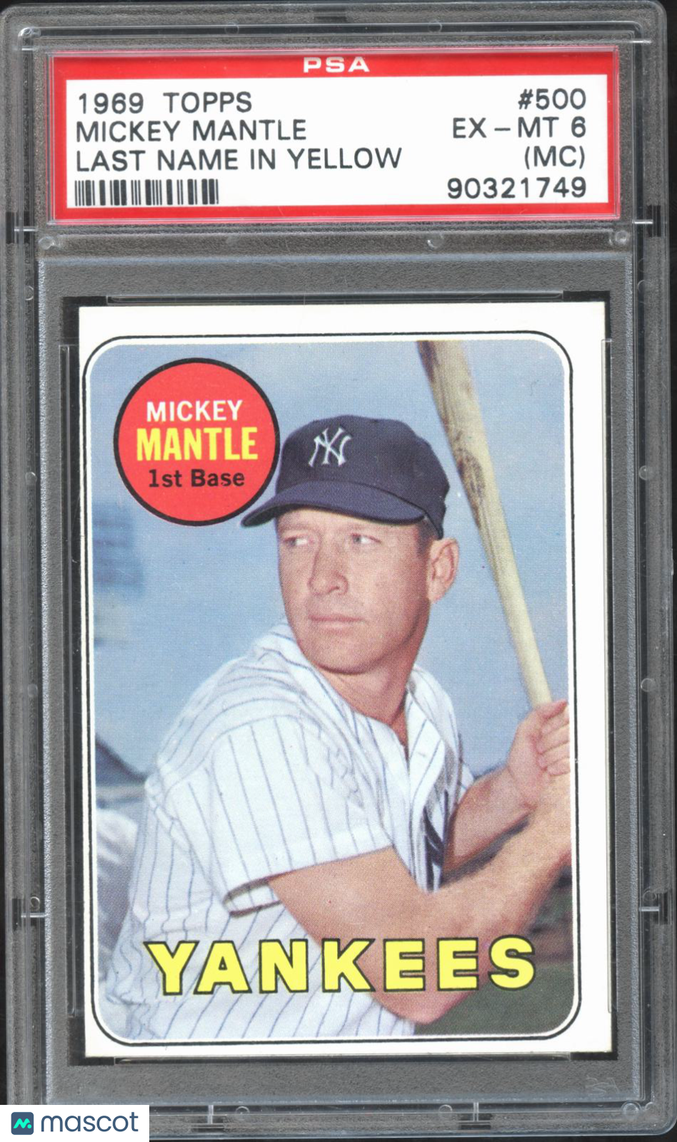 Mickey Mantle 1969 Topps Last Name In Yellow New York Yankees #500 PSA 6 (MC)