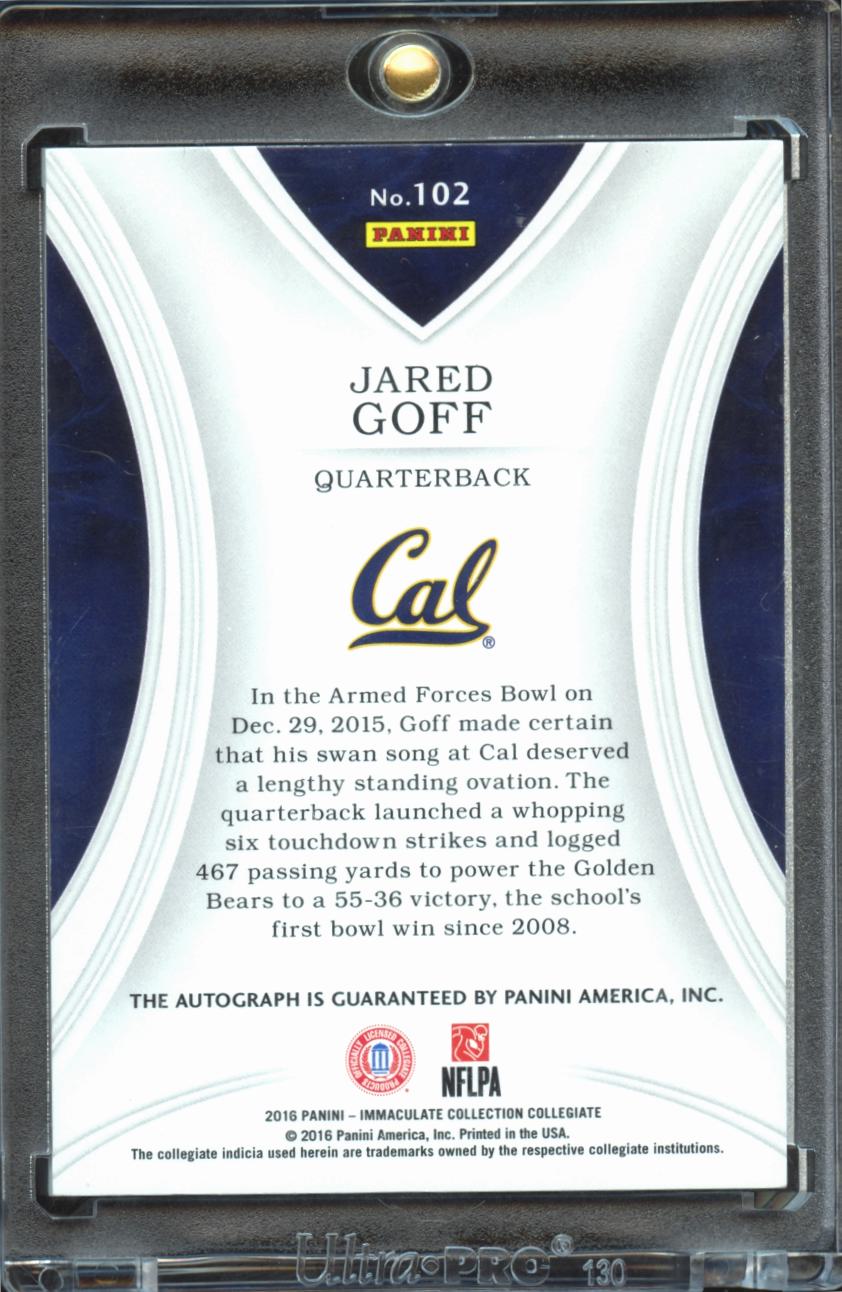 Jared Goff 2016 Immaculate Auto Autograph RC Rookie Cal Rams Lions 98/99