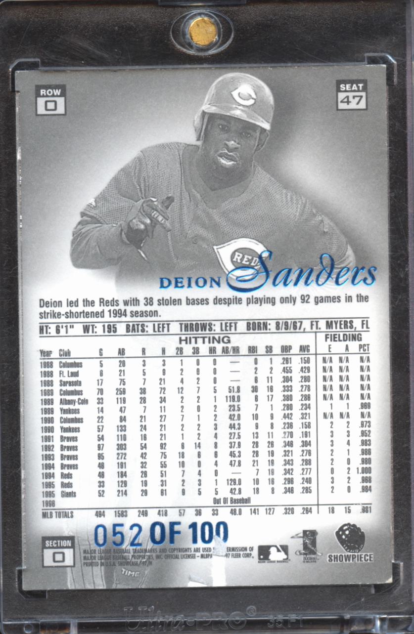 Deion Sanders 1998 Flair Showcase Legacy Collection Row 0 52/100 Cincinnati Reds
