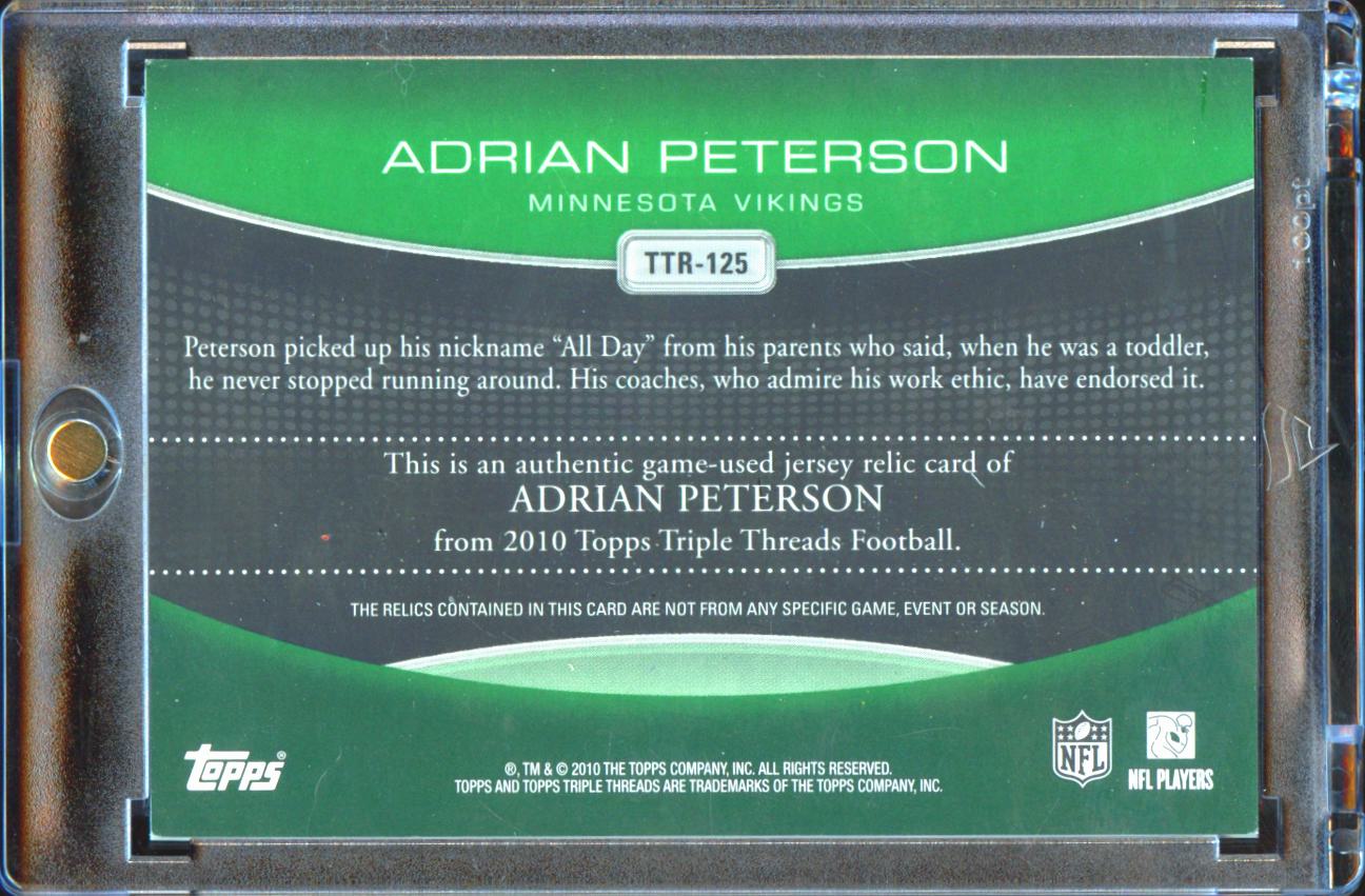 Adrian Peterson 2010 Topps Triple Threads All Day Game Worn Patch 11/18 Vikings