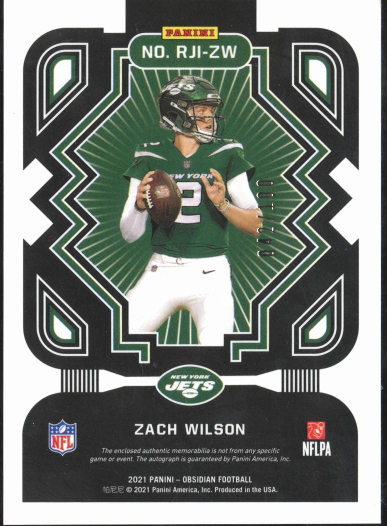 Zach Wilson 2021 Obsidian Auto Autograph Patch RC 42/100 New York Jets