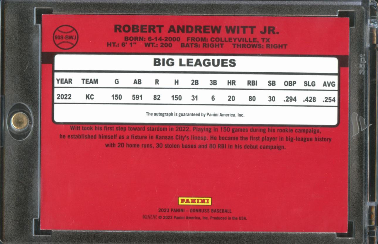 Bobby Witt Jr. 2023 Donruss '90 Auto Autograph Kansas City Royals