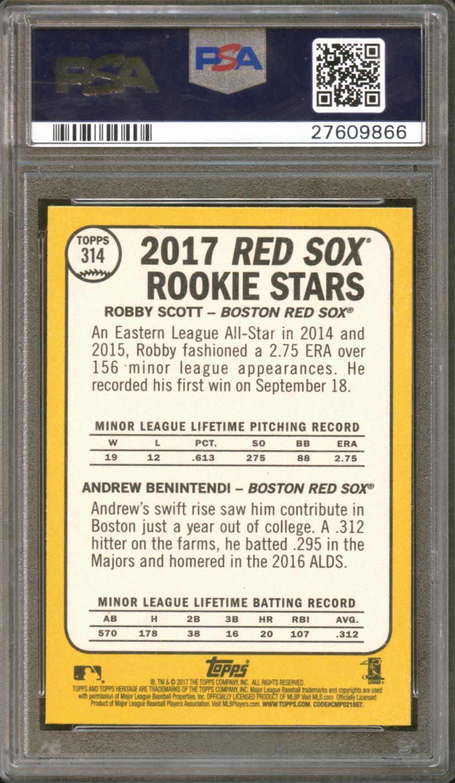 Andrew Benintendi Robby Scott 2017 Topps Heritage Rookie RC Red Sox PSA 10